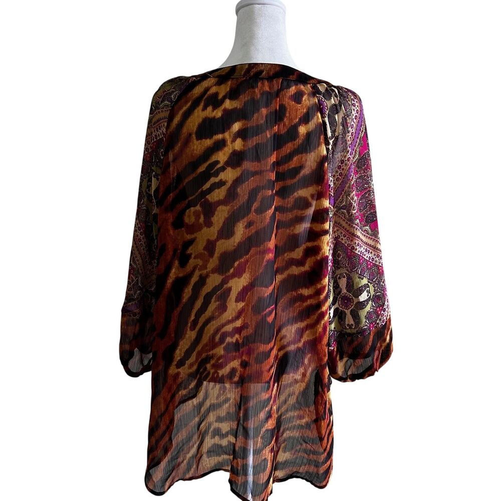 Fig & Flower Blouse Womens 2X Sheer Paisley Boho Peasant Top Mixed Print Plus - Picture 4 of 9